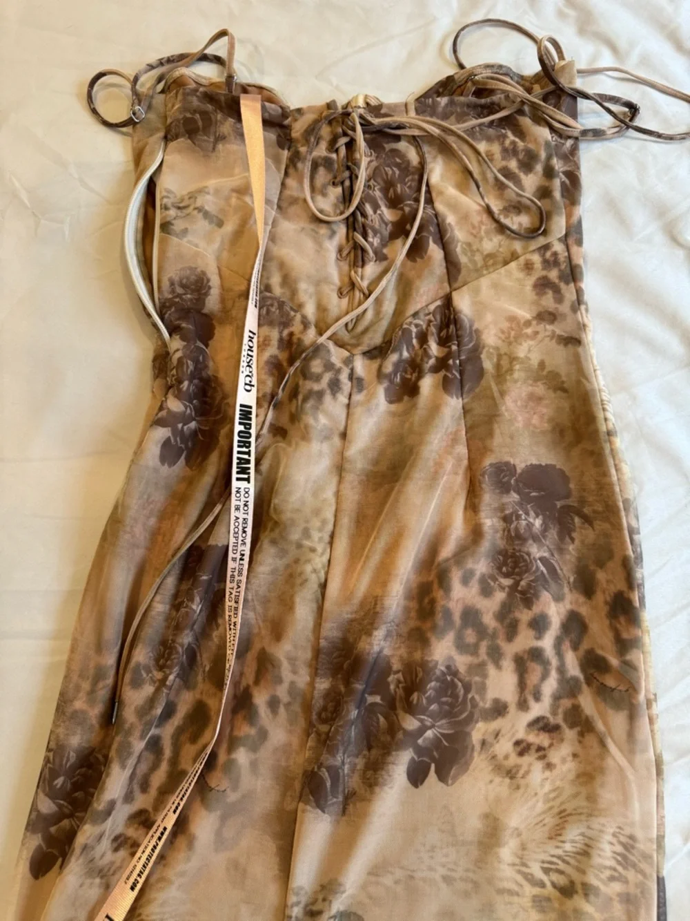 Updated pictures House of CB Beige and Brown Floral Slip Dress - Picture 3 of 8